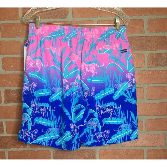 Chubbies Mens Swim Trunks Shorts Size L Jungle Tiger Print Pink Blue Mesh Liner - Picture 4 of 9
